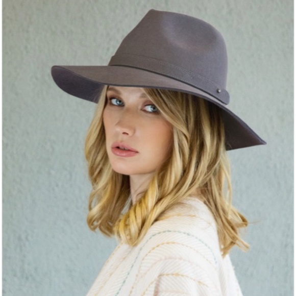 SOLD OUT Dark Gray Simplistic Wool Wide Brim Panama Hat Casual Boho Women's - Picture 2 of 5